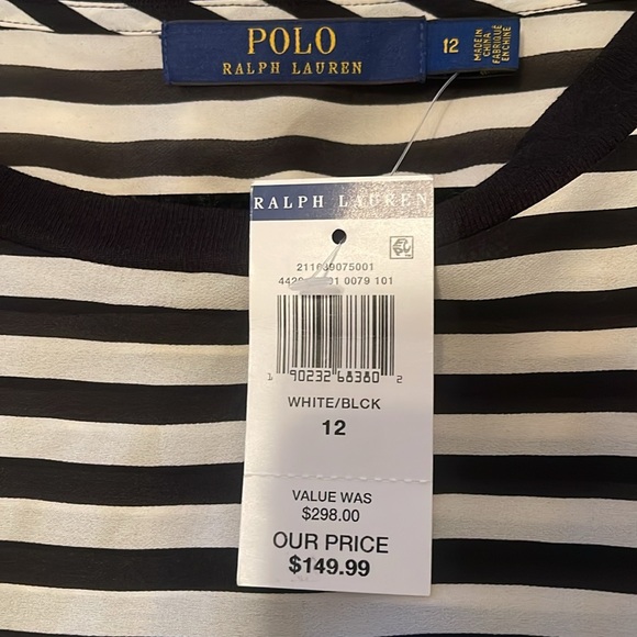 Polo Ralph Lauren 100% Silk Striped Dress Black/White Size 12 NWT - Picture 12 of 13